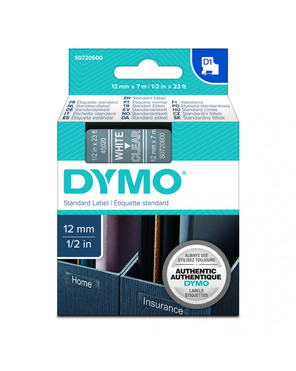 Ταινία Ετικετογράφου DYMO Standard 45020 12 mm x 7 m (Λευκά Γράμματα σε Διάφανο Φόντο) (S0720600) (DYMO45020)