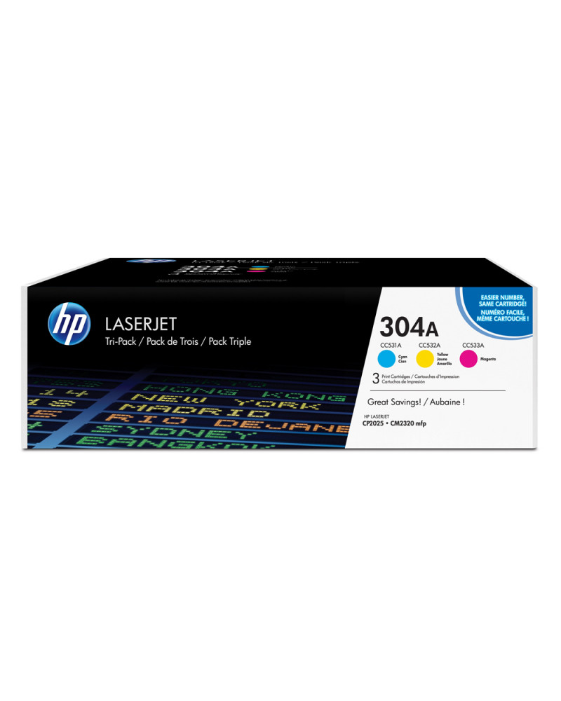 HP 304A LaserJet 3-Pack Cyan Magenta Yellow Toner (CF372AM) (HPCF372AM)