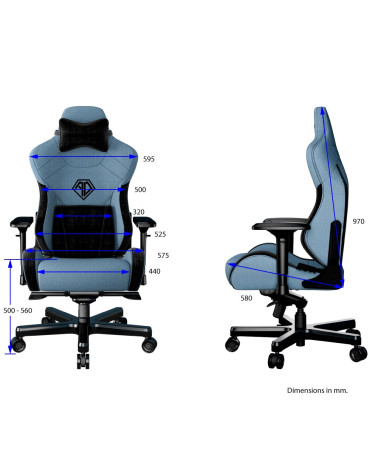 Anda Seat Gaming Chair T-PRO II Light Blue-Black Fabric with Alcantara Stripes