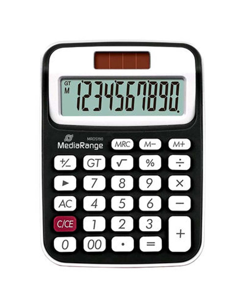 MediaRange Compact calculator with 10-digit LCD, solar and battey-powered, black/white (MROS190)